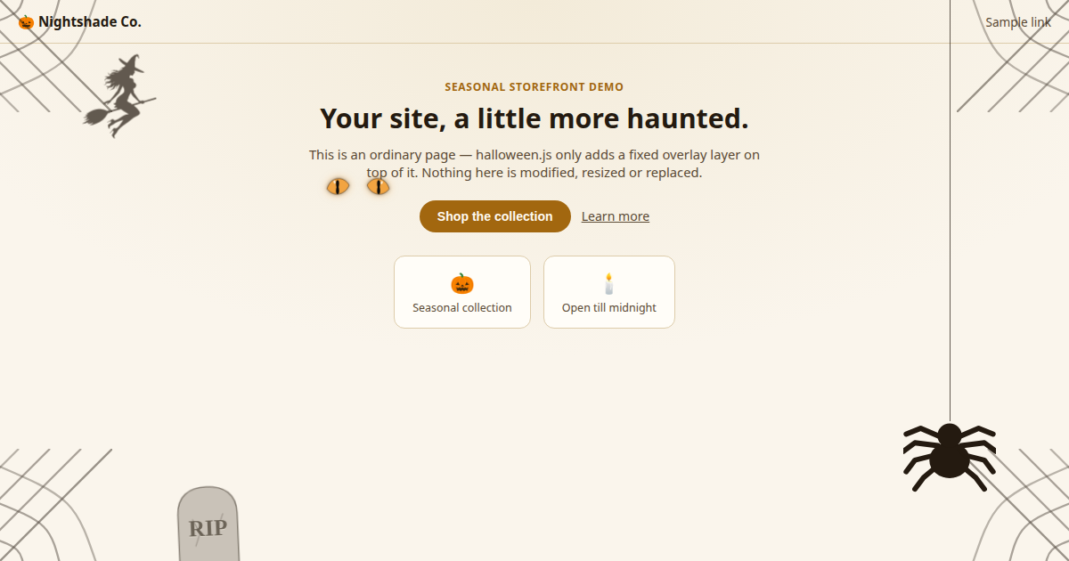 I built a free JS library that adds Halloween effects to any website — one script tag, zero depend